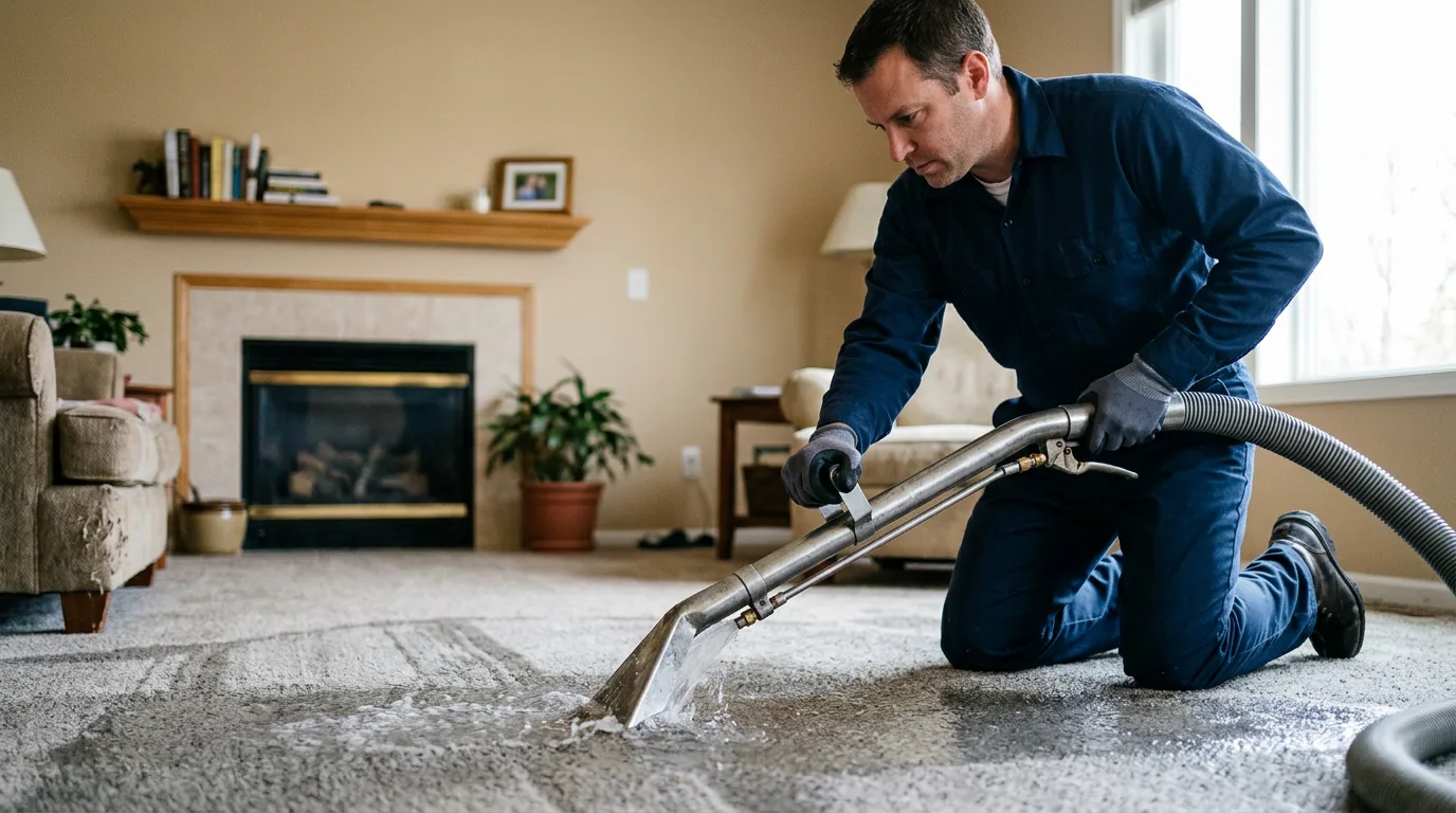 Water damage restoration technician working near Peconic, NY